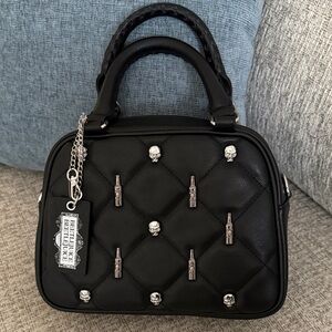 Beetlejuice Black Quilted Bag with Skull Details